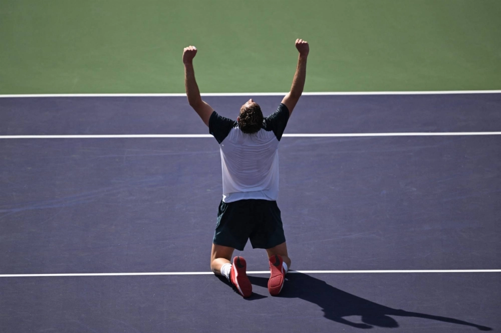 Jack Draper celebrates after defeating Holger Rune during the BNP Paribas Open men's final at Indian Wells on Sunday. Jack Draper celebrates after defeating Holger Rune during the BNP Paribas Open men's final at Indian Wells on Sunday.