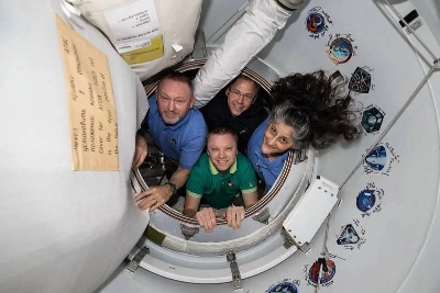 The crew of NASA's SpaceX Crew-9 mission, including NASA astronauts Nick Hague, Suni Williams, and Butch Wilmore, along with Roscosmos cosmonaut Aleksandr Gorbunov, pose for a photo aboard the International Space Station on Feb. 26. The crew of NASA's SpaceX Crew-9 mission, including NASA astronauts Nick Hague, Suni Williams, and Butch Wilmore, along with Roscosmos cosmonaut Aleksandr Gorbunov, pose for a photo aboard the International Space Station on Feb. 26.