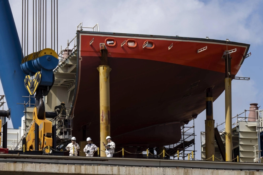 Workers at the Cosco Shipping Holding shipyard in Qidong, Jiangsu province, China, on Oct. 8, 2024 Workers at the Cosco Shipping Holding shipyard in Qidong, Jiangsu province, China, on Oct. 8, 2024