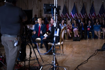 Now-U.S. President Donald Trump during a interview at his private club Mar-a-Lago, in Palm Beach, Florida, on March, 4, 2024. Trump’s first four years in the White House were filled with falsehoods, and now he and those around him are using false claims to justify their policy changes. Now-U.S. President Donald Trump during a interview at his private club Mar-a-Lago, in Palm Beach, Florida, on March, 4, 2024. Trump’s first four years in the White House were filled with falsehoods, and now he and those around him are using false claims to justify their policy changes.