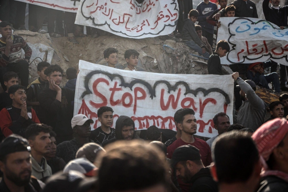 Palestinians protest against the Hamas militant group in northern Gaza on Wednesday. Palestinians protest against the Hamas militant group in northern Gaza on Wednesday.