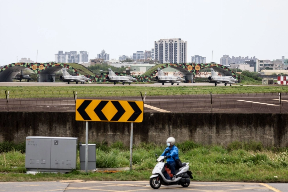 Four Taiwan Air Force Mirage 2000 fighter jets prepare to take off from Hsinchu Airbase in Hsinchu, Taiwan, on Wednesday, amid ongoing Chinese military drills around the democratic island. Four Taiwan Air Force Mirage 2000 fighter jets prepare to take off from Hsinchu Airbase in Hsinchu, Taiwan, on Wednesday, amid ongoing Chinese military drills around the democratic island.