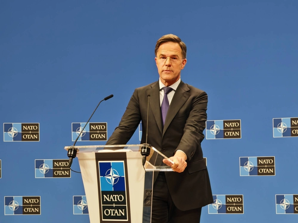NATO Secretary-General Mark Rutte holds a news conference in Brussels on Wednesday. NATO Secretary-General Mark Rutte holds a news conference in Brussels on Wednesday.