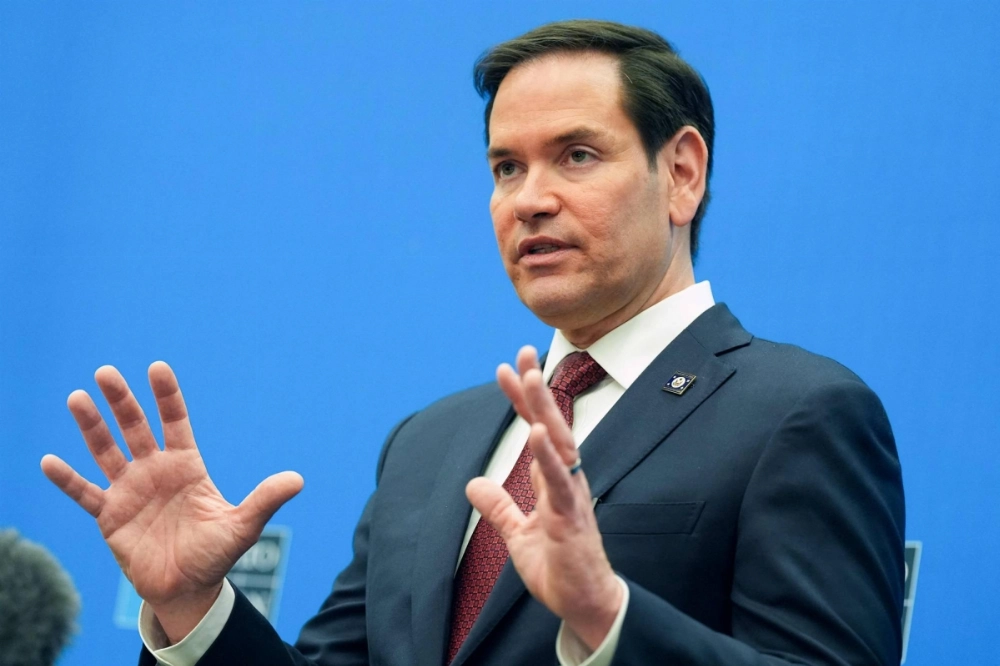 U.S. Secretary of State Marco Rubio addresses the audience during a meeting of NATO foreign ministers at the alliance's headquarters in Brussels on Friday. U.S. Secretary of State Marco Rubio addresses the audience during a meeting of NATO foreign ministers at the alliance's headquarters in Brussels on Friday.
