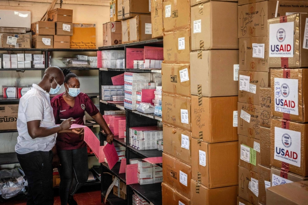 Members of the pharmacology department take inventory of the last boxes of drugs delivered by the now-dismantled United States Agency for International Development (USAID) amid medical supply shortages in a pharmacy storeroom at Lodwar County Referral Hospital in Lodwar on April 1. Members of the pharmacology department take inventory of the last boxes of drugs delivered by the now-dismantled United States Agency for International Development (USAID) amid medical supply shortages in a pharmacy storeroom at Lodwar County Referral Hospital in Lodwar on April 1.
