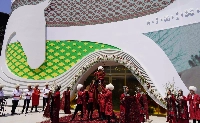Turkmenistan held its "national day" event to show its traditional dance performance at the Osaka Expo on Monday.  | Jiji