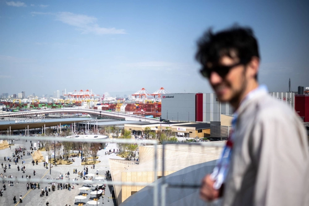 A visitor looks on from the Grand Ring venue of the 2025 Osaka Expo on April 14. A visitor looks on from the Grand Ring venue of the 2025 Osaka Expo on April 14.