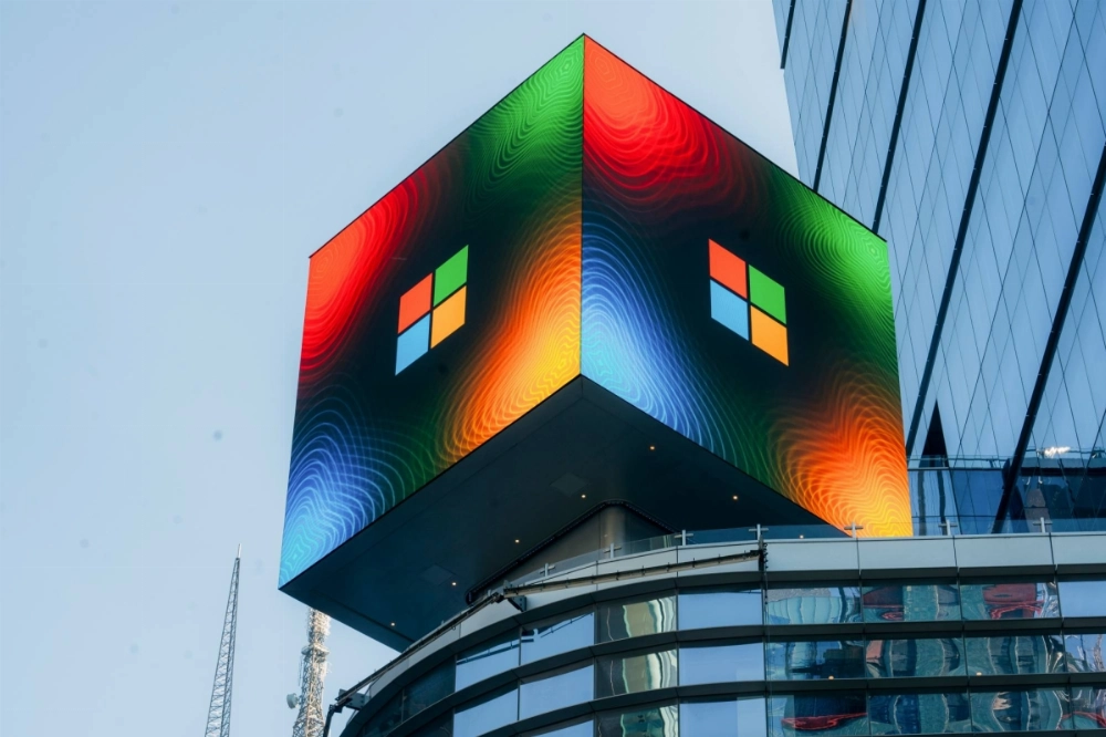 Microsoft signage in New York on Oct. 25, 2024. Microsoft’s sudden decision to pause work on some data centers suggests cloud computing providers may be reevaluating expenditures. Microsoft signage in New York on Oct. 25, 2024. Microsoft’s sudden decision to pause work on some data centers suggests cloud computing providers may be reevaluating expenditures.