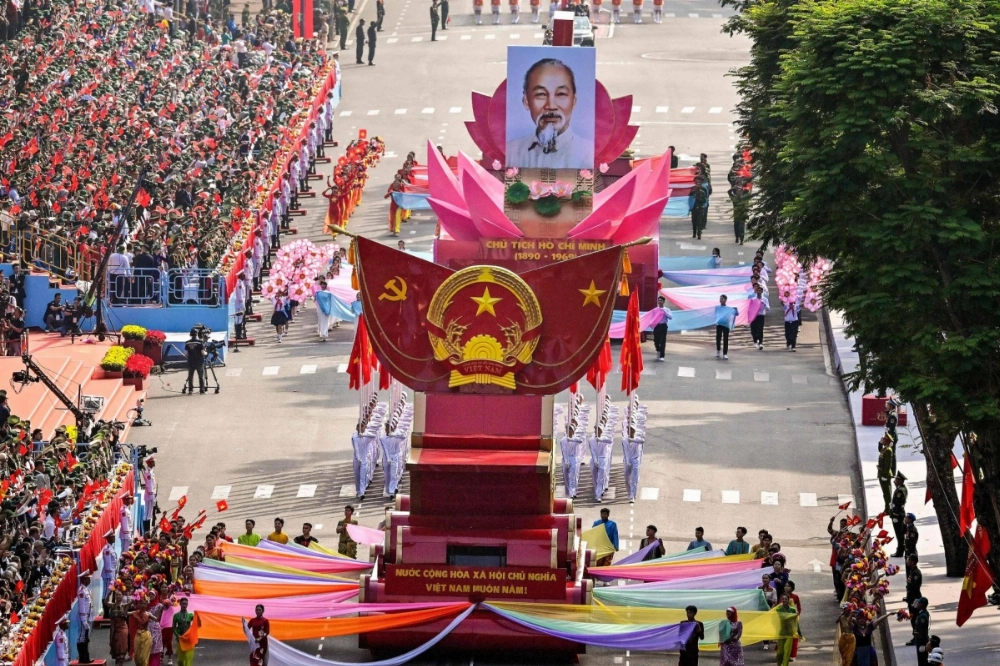 Soldiers march during a parade marking the 50th anniversary of the fall of Saigon and the end of the Vietnam War in Ho Chi Minh City on Wednesday. Soldiers march during a parade marking the 50th anniversary of the fall of Saigon and the end of the Vietnam War in Ho Chi Minh City on Wednesday.