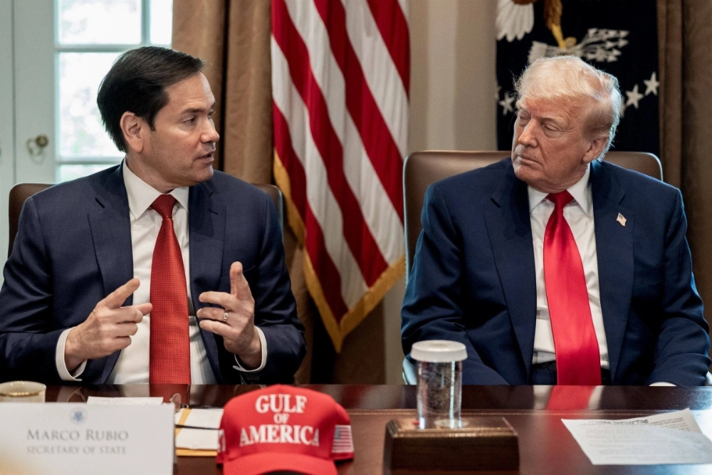 U.S. Secretary of State Marco Rubio and U.S. President Donald Trump during a Cabinet meeting at the White House in Washington on Wednesday U.S. Secretary of State Marco Rubio and U.S. President Donald Trump during a Cabinet meeting at the White House in Washington on Wednesday