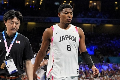 Japan's Rui Hachimura walks off the court after being disqualified for a second unsportsmanlike foul against France at the Paris Olympics in July last year.  Japan's Rui Hachimura walks off the court after being disqualified for a second unsportsmanlike foul against France at the Paris Olympics in July last year.
