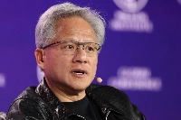 Nvidia CEO Jensen Huang speaks during the Milken Institute Global Conference in Beverly Hills, California, on Tuesday. | AFP-JIJI