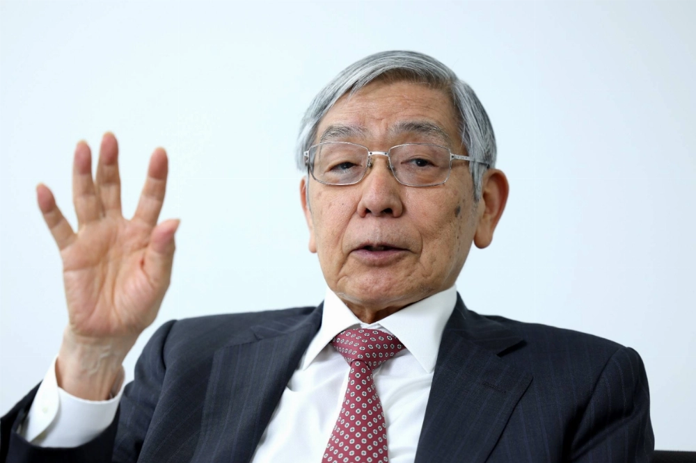 Former Bank of Japan Gov. Haruhiko Kuroda speaks during an interview in Tokyo on April 28. Former Bank of Japan Gov. Haruhiko Kuroda speaks during an interview in Tokyo on April 28.