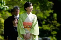 Princess Kako smiles during the spring garden party at the Akasaka Imperial Gardens in Tokyo on April 22. | Pool / via Reuters