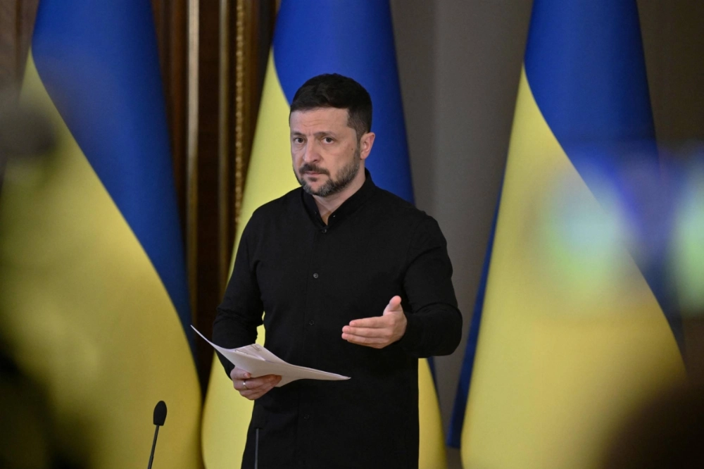 Ukrainian President Volodymyr Zelenskyy holds a news conference in Kyiv on Tuesday. Ukrainian President Volodymyr Zelenskyy holds a news conference in Kyiv on Tuesday.