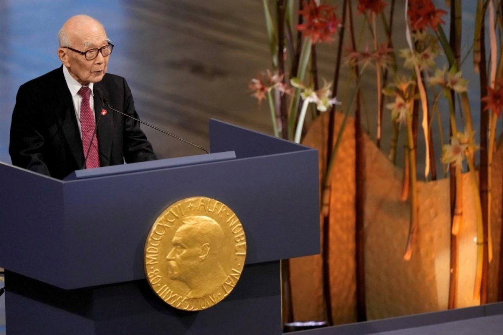 Terumi Tanaka, one of the representatives of 2024 Nobel Peace Prize winner Nihon Hidankyo, speaks during the prize ceremony in Oslo in December. Terumi Tanaka, one of the representatives of 2024 Nobel Peace Prize winner Nihon Hidankyo, speaks during the prize ceremony in Oslo in December.