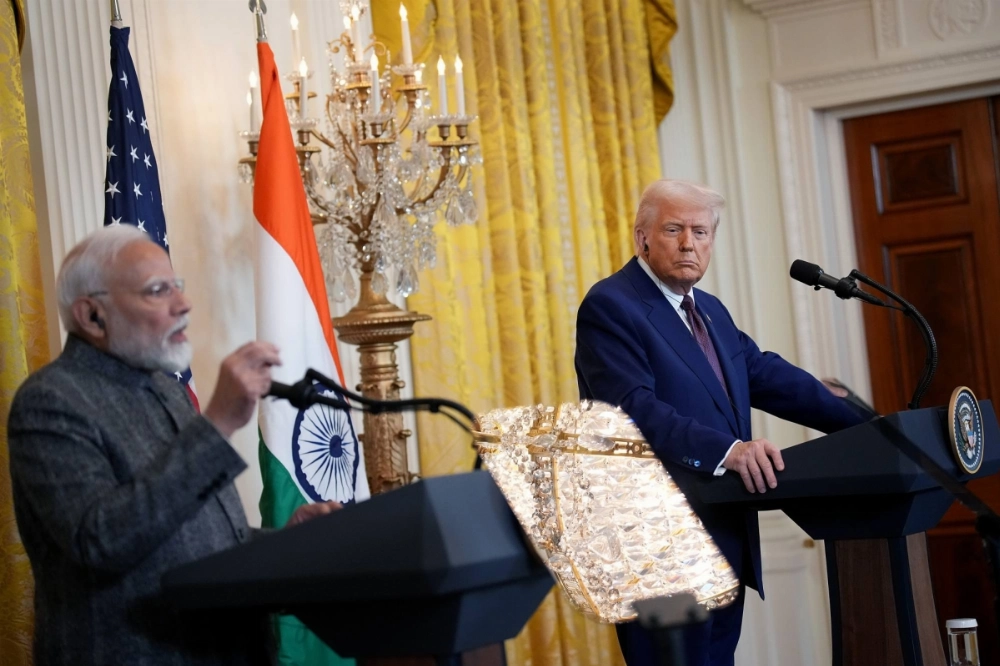 U.S. President Donald Trump (right) listens as Indian Prime Minister Narendra Modi speaks during a news conference in February. U.S. President Donald Trump (right) listens as Indian Prime Minister Narendra Modi speaks during a news conference in February.