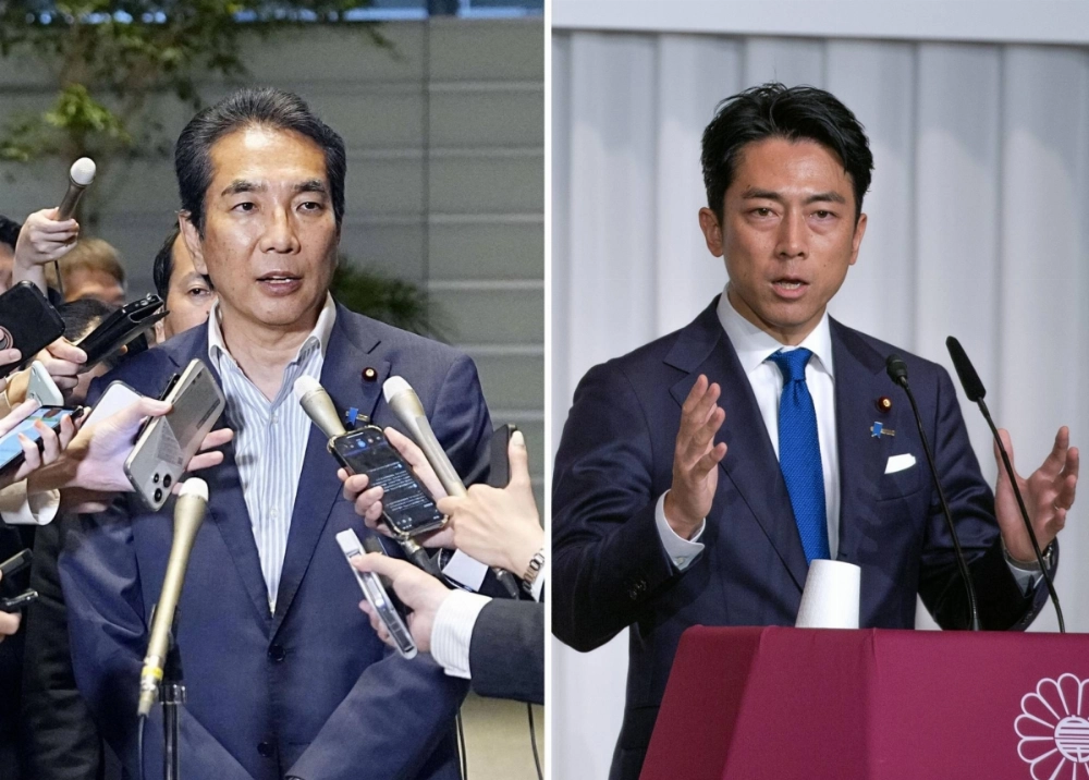Agriculture minister Taku Eto (left), who resigned on Wednesday, and former Environment Minister Shinjiro Koizumi Agriculture minister Taku Eto (left), who resigned on Wednesday, and former Environment Minister Shinjiro Koizumi