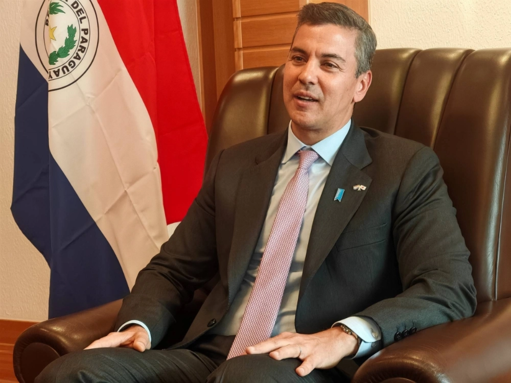 Paraguayan President Santiago Pena speaks during an interview with The Japan Times in Tokyo on Thursday. Paraguayan President Santiago Pena speaks during an interview with The Japan Times in Tokyo on Thursday.