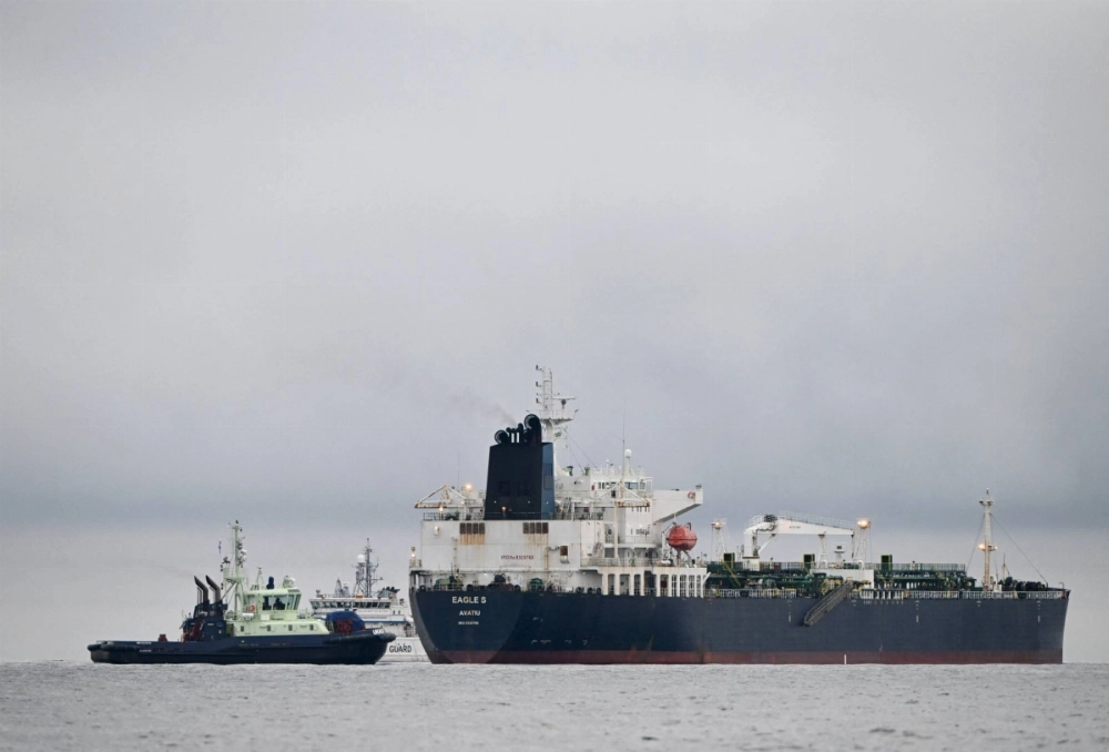 The Eagle S oil tanker is seen near a Finnish border guard ship and tugboat off the Porkkalanniemi Peninsula in the Gulf of Finland in December. Finland seized the Russian-linked vessel on suspicion it damaged undersea cables amid growing concerns over sanctions evasion and maritime security. The Eagle S oil tanker is seen near a Finnish border guard ship and tugboat off the Porkkalanniemi Peninsula in the Gulf of Finland in December. Finland seized the Russian-linked vessel on suspicion it damaged undersea cables amid growing concerns over sanctions evasion and maritime security.