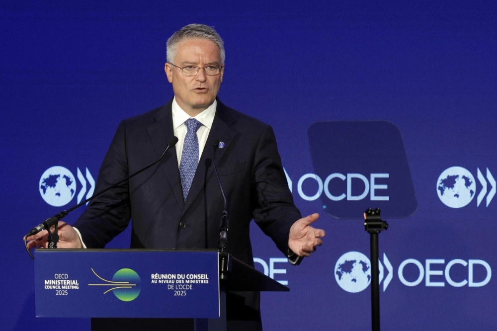 OECD Secretary-General Mathias Cormann delivers a speech at OECD headquarters in Paris on Tuesday. OECD Secretary-General Mathias Cormann delivers a speech at OECD headquarters in Paris on Tuesday.