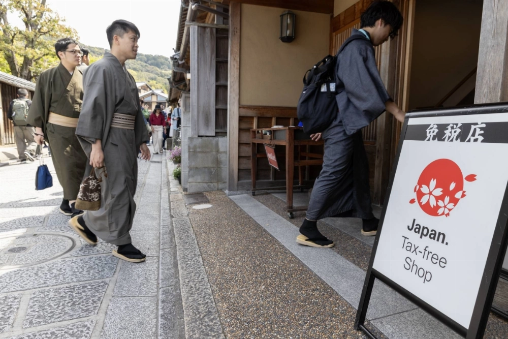 A tax-free shop in Kyoto in April 2024. Last week, members of a Liberal Democratic Party study group drafted a proposal seeking to scrap the country's tax-free shopping system altogether. A tax-free shop in Kyoto in April 2024. Last week, members of a Liberal Democratic Party study group drafted a proposal seeking to scrap the country's tax-free shopping system altogether.