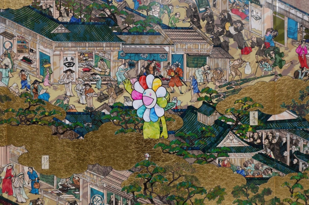 Detail of Takashi Murakami, “Rakuchu-Rakugai-zu Byobu: Iwasa Matabei RIP” (2023-25) Detail of Takashi Murakami, “Rakuchu-Rakugai-zu Byobu: Iwasa Matabei RIP” (2023-25)