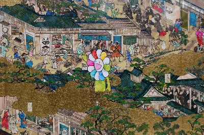 Detail of Takashi Murakami, “Rakuchu-Rakugai-zu Byobu: Iwasa Matabei RIP” (2023-25) Detail of Takashi Murakami, “Rakuchu-Rakugai-zu Byobu: Iwasa Matabei RIP” (2023-25)