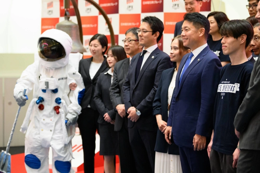 Astroscale Holdings executives attend the company’s listing ceremony at the Tokyo Stock Exchange in June 2024. Astroscale Holdings executives attend the company’s listing ceremony at the Tokyo Stock Exchange in June 2024.