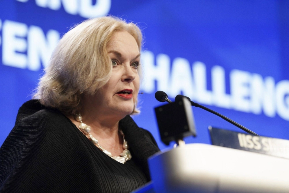 New Zealand Defense Minister Judith Collins speaks during the Shangri-La Dialogue in Singapore on May 31. New Zealand Defense Minister Judith Collins speaks during the Shangri-La Dialogue in Singapore on May 31.