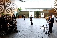 Reporters question Prime Minister Shigeru Ishiba at the Prime Minister's Office in April. | Pool / via Reuters