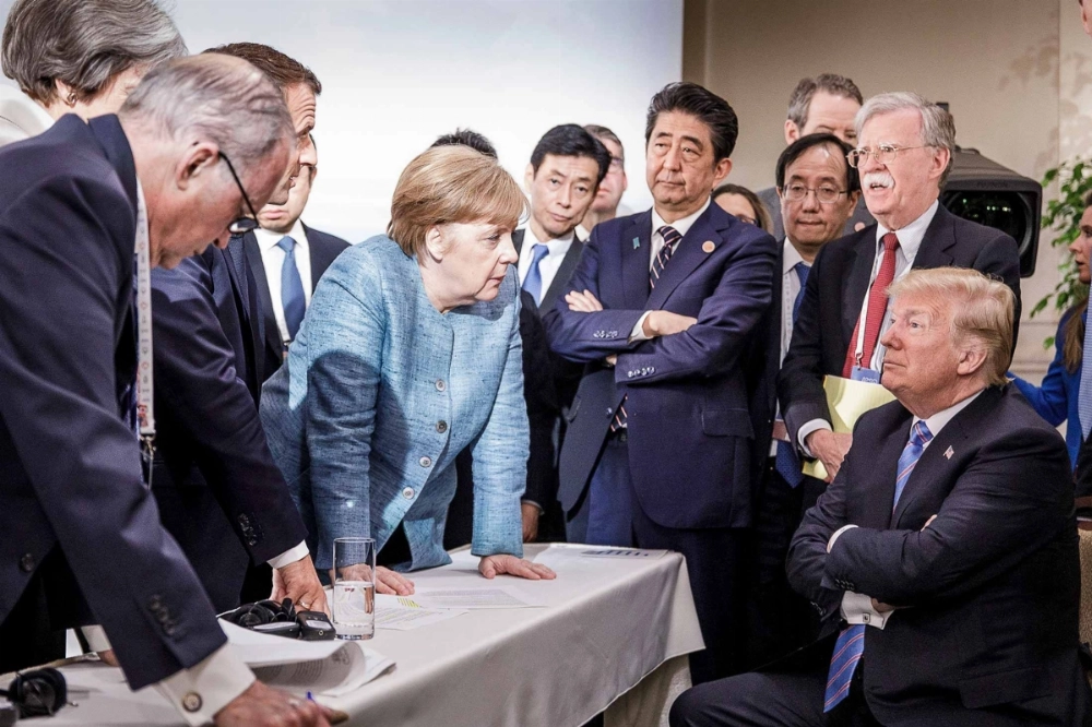 A defiant U.S. President Donald Trump attend the 44th Group of Seven gathering in Charlevoix, Canada, in 2018. A defiant U.S. President Donald Trump attend the 44th Group of Seven gathering in Charlevoix, Canada, in 2018.