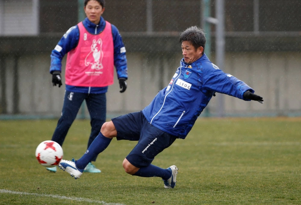 Kazuyoshi Miura takes part in a training session for Yokohama FC in Yokohama, Japan on March 21, 2017.    Kazuyoshi Miura takes part in a training session for Yokohama FC in Yokohama, Japan on March 21, 2017.