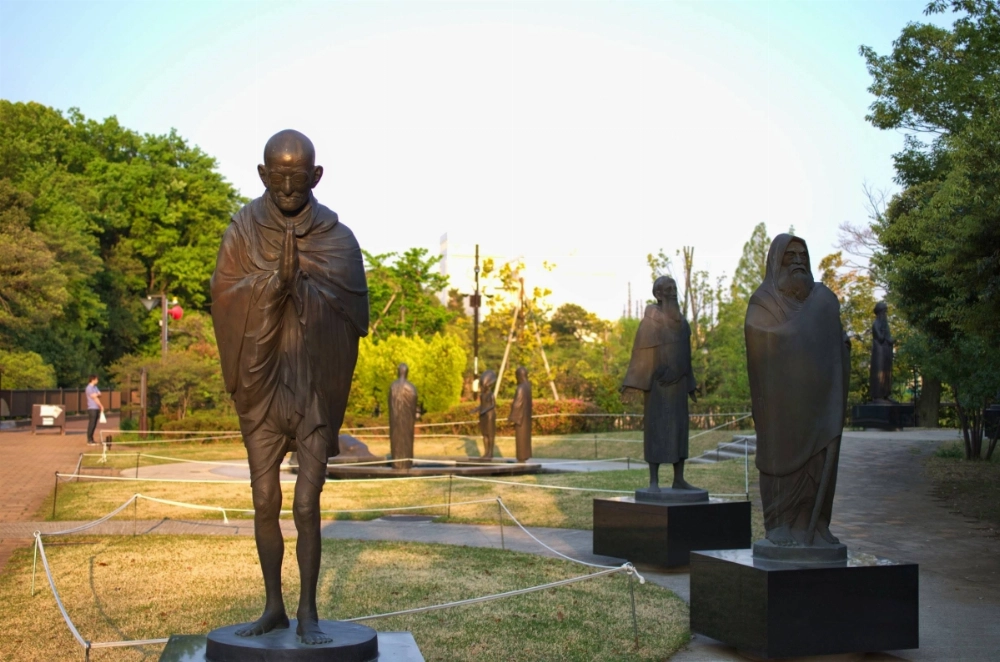 A statue of Mohandas Gandhi in Tetsugakudo Park, Tokyo. The Indian nationalist saw lessons for humanity in the trajectory of modern Japan and the violence wrought by — and perpetrated upon — the nation. A statue of Mohandas Gandhi in Tetsugakudo Park, Tokyo. The Indian nationalist saw lessons for humanity in the trajectory of modern Japan and the violence wrought by — and perpetrated upon — the nation.