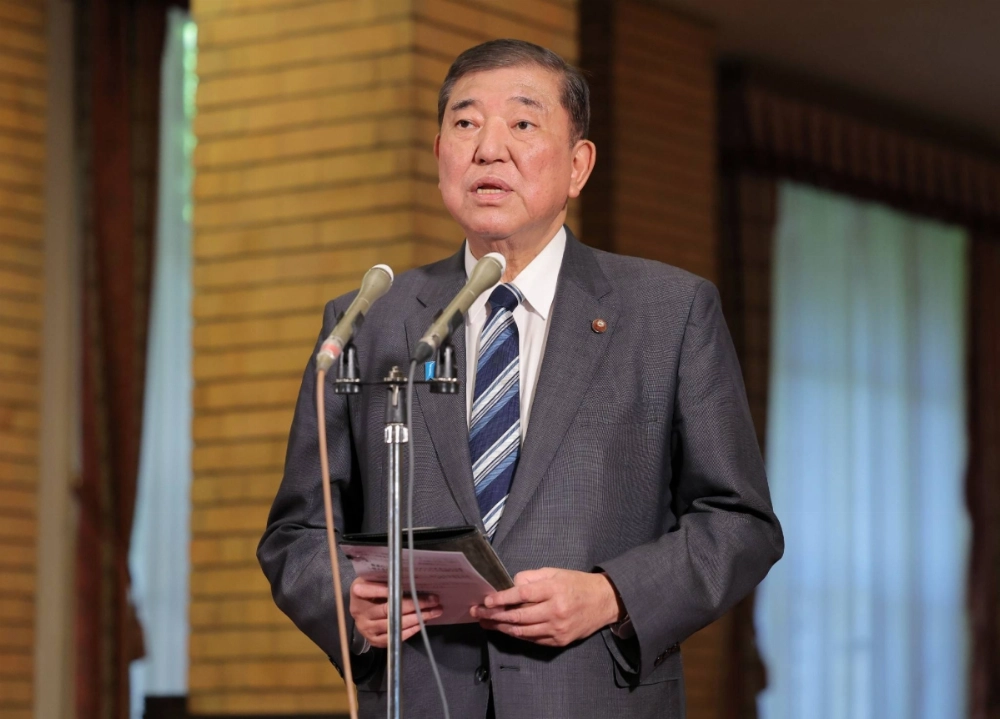 Prime Minister Shigeru Ishiba speaks to reporters at the Prime Minister's Office on Sunday. Prime Minister Shigeru Ishiba speaks to reporters at the Prime Minister's Office on Sunday.