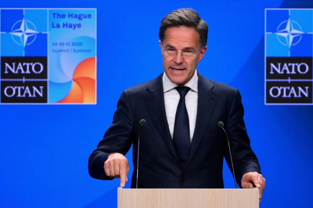 NATO Secretary General Mark Rutte addresses a press conference a day prior to a meeting of The North Atlantic Treaty Organization (NATO) in The Hague on Monday. NATO Secretary General Mark Rutte addresses a press conference a day prior to a meeting of The North Atlantic Treaty Organization (NATO) in The Hague on Monday.