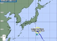A screenshot from the Meteorological Agency website shows tropical storm Sepat approaching Japan on Tuesday.