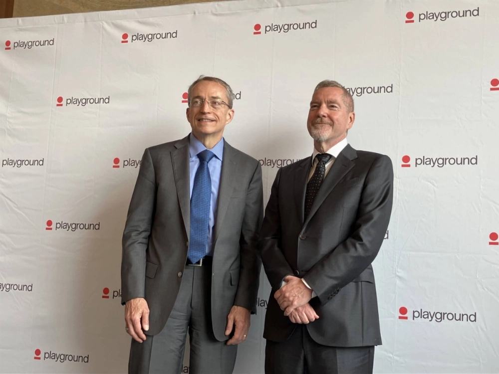 Pat Gelsinger (left), former Intel CEO and general partner at Playground Global, and Peter Barrett, co-founder and general partner of Playground, in Tokyo on Tuesday Pat Gelsinger (left), former Intel CEO and general partner at Playground Global, and Peter Barrett, co-founder and general partner of Playground, in Tokyo on Tuesday