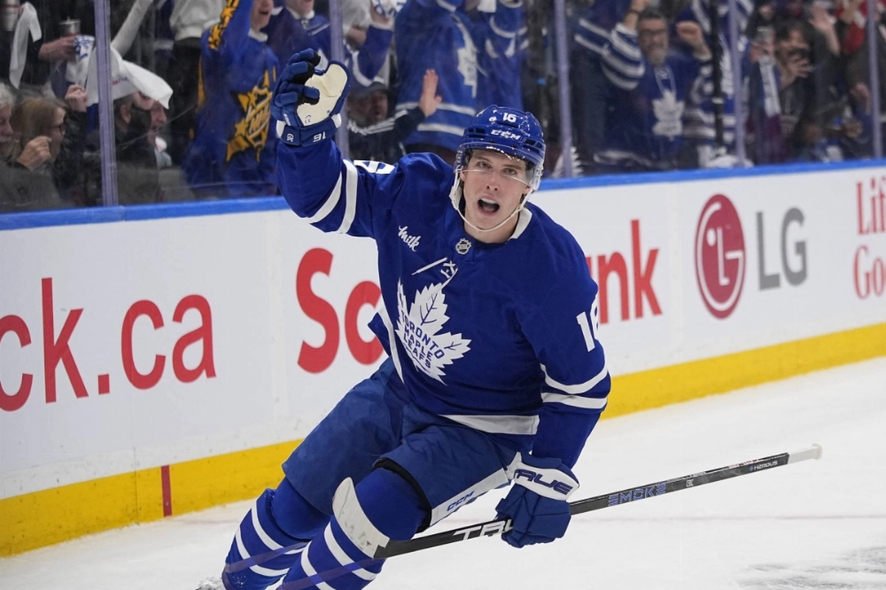 Leafs forward Mitch Marner reacts after scoring against the Ottawa Senators during Game 1 of the first round of the 2025 Stanley Cup Playoffs at Scotiabank Arena in Toronto on April 20. Leafs forward Mitch Marner reacts after scoring against the Ottawa Senators during Game 1 of the first round of the 2025 Stanley Cup Playoffs at Scotiabank Arena in Toronto on April 20.