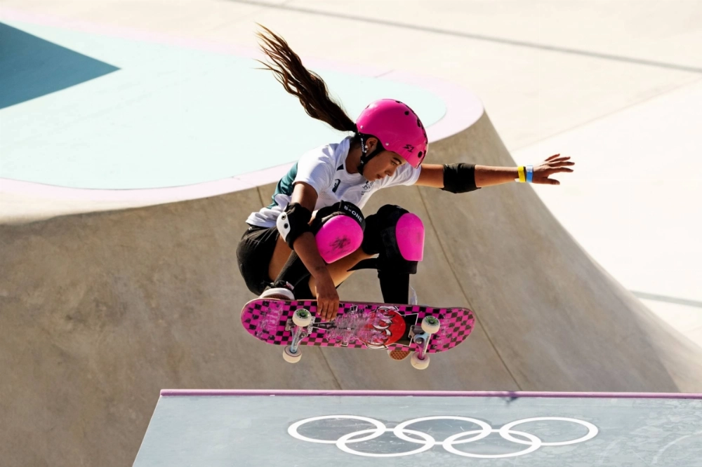 Australian Arisa Trew won gold in the women's skateboarding park competition at the Paris Olympics in 2024. Australian Arisa Trew won gold in the women's skateboarding park competition at the Paris Olympics in 2024.