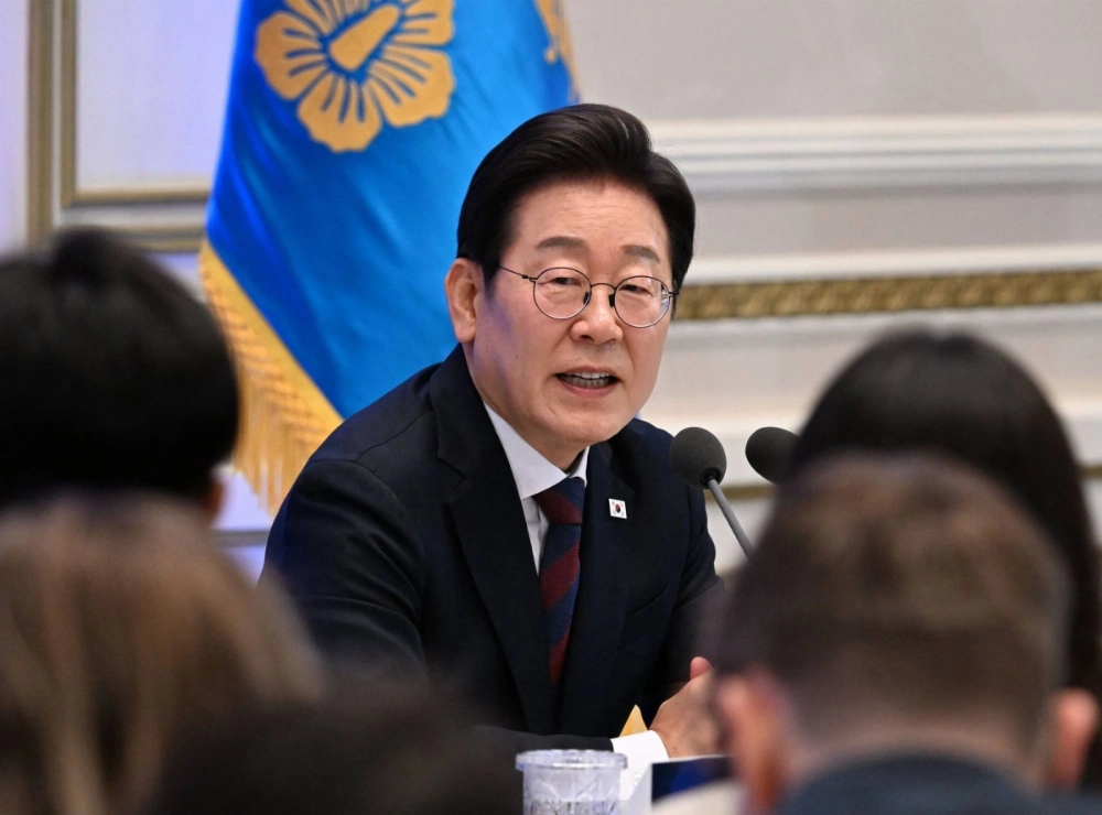 South Korean President Lee Jae Myung holds a news conference to mark his first month in office at the Blue House in Seoul on Thursday. South Korean President Lee Jae Myung holds a news conference to mark his first month in office at the Blue House in Seoul on Thursday.