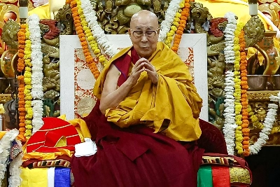 Tibetan spiritual leader the Dalai Lama attends a long-life prayer offering ceremony at the Main Tibetan Temple in McLeod Ganj, near Dharamsala on Saturday. Tibetan spiritual leader the Dalai Lama attends a long-life prayer offering ceremony at the Main Tibetan Temple in McLeod Ganj, near Dharamsala on Saturday.