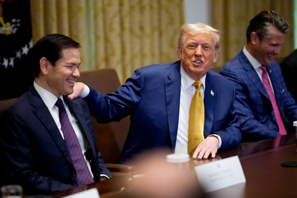 U.S. President Donald Trump (center) with Secretary of State Marco Rubio (left) and Defense Secretary Pete Hegseth at the White House on Tuesday U.S. President Donald Trump (center) with Secretary of State Marco Rubio (left) and Defense Secretary Pete Hegseth at the White House on Tuesday