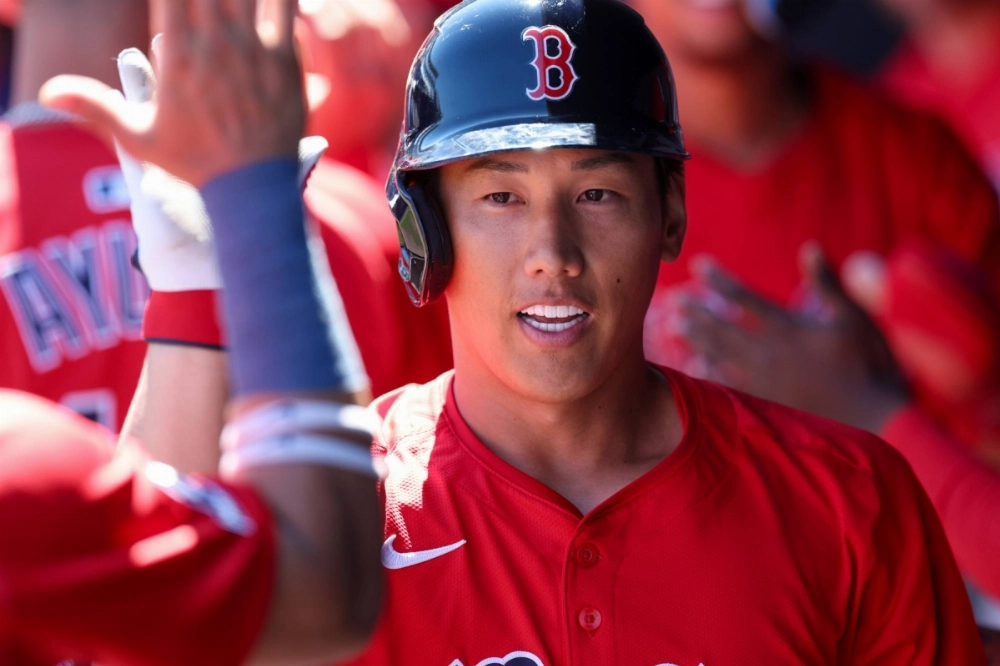 Red Sox outfielder Masataka Yoshida during a spring training game in March.  Red Sox outfielder Masataka Yoshida during a spring training game in March.