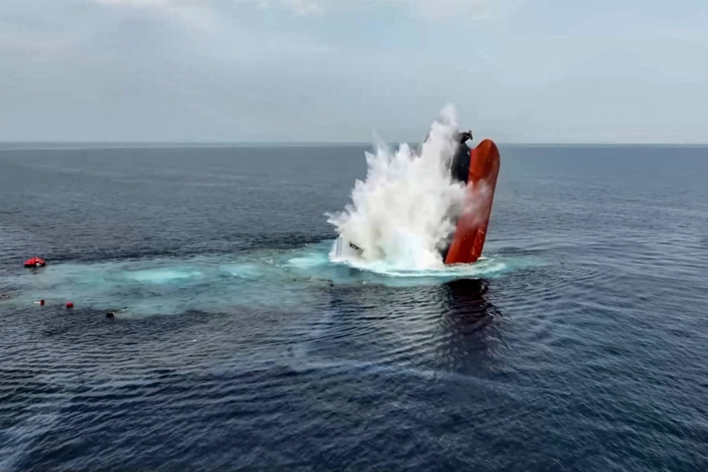 The Liberia-flagged bulk carrier Eternity C sinks after it was attacked by the Houthis. The Liberia-flagged bulk carrier Eternity C sinks after it was attacked by the Houthis.