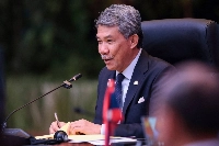Malaysian Foreign Minister Mohamad Hasan chairs the Association of Southeast Asian Nations Post-Ministerial Conference with China during the 58th ASEAN Foreign Ministers’ Meeting in Kuala Lumpur on Thursday. | AFP-JIJI