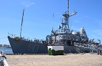 The USS Warrior arrives in the city of Niigata on Saturday as part of moves to enhance bilateral cooperation. | JIJI