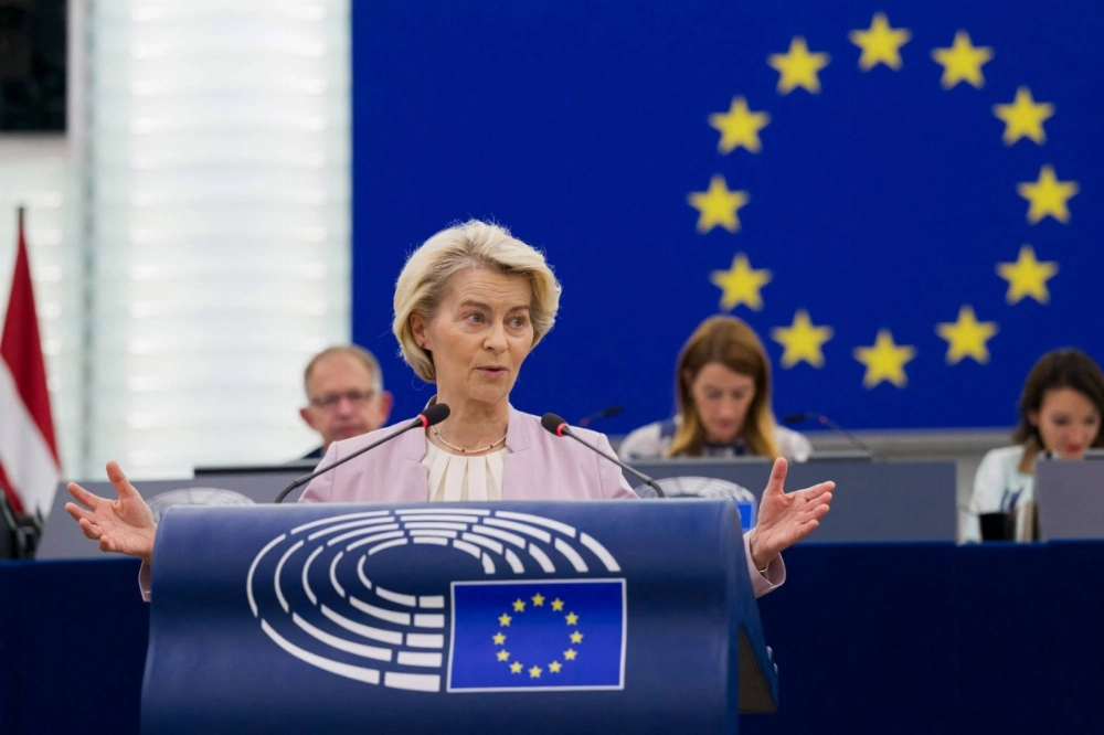 European Commission President Ursula von der Leyen gives a speech during a plenary session at the European Parliament in Strasbourg, France, on July 9. European Commission President Ursula von der Leyen gives a speech during a plenary session at the European Parliament in Strasbourg, France, on July 9.