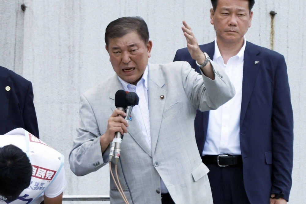 Prime Minister Shigeru Ishiba, who serves as president of the Liberal Democratic Party, delivers a campaign speech in Yokohama on July 6. Prime Minister Shigeru Ishiba, who serves as president of the Liberal Democratic Party, delivers a campaign speech in Yokohama on July 6.