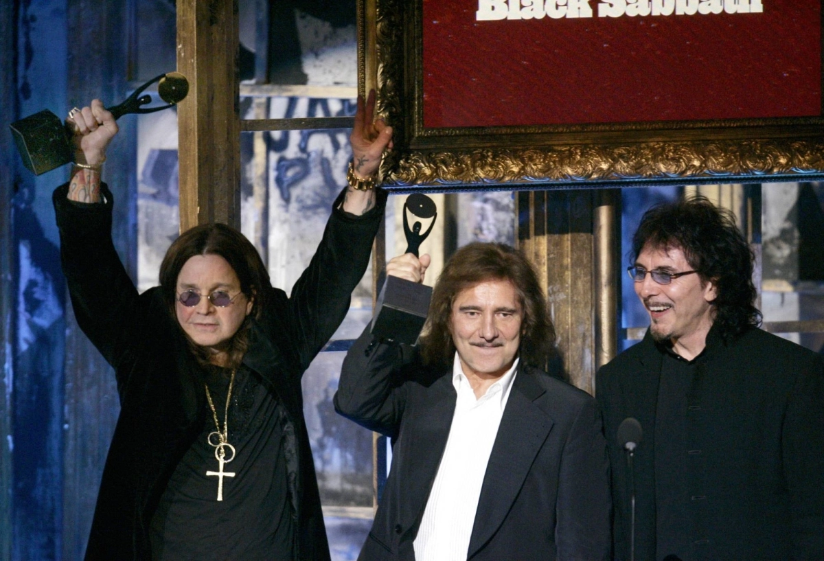 From left: Ozzy Osbourne, Geezer Butler and Tony Iommi of Black Sabbath after being inducted during the Rock and Roll Hall of Fame Induction Ceremony in New York in 2006 From left: Ozzy Osbourne, Geezer Butler and Tony Iommi of Black Sabbath after being inducted during the Rock and Roll Hall of Fame Induction Ceremony in New York in 2006